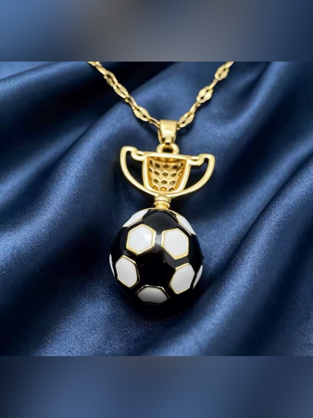 18K Gold Soccer Ball Trophy Enameled Micro Pave Diamond Inlay Pendant Necklace - Picture 12 of 12